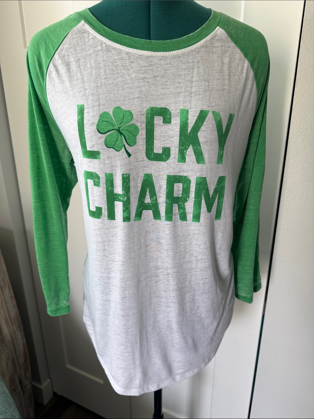 Grayson Threads Green and White Raglan Tee